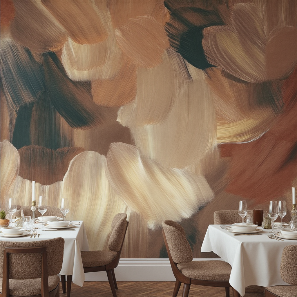 3D Wallpaper Amber Brushstrokes Harmony